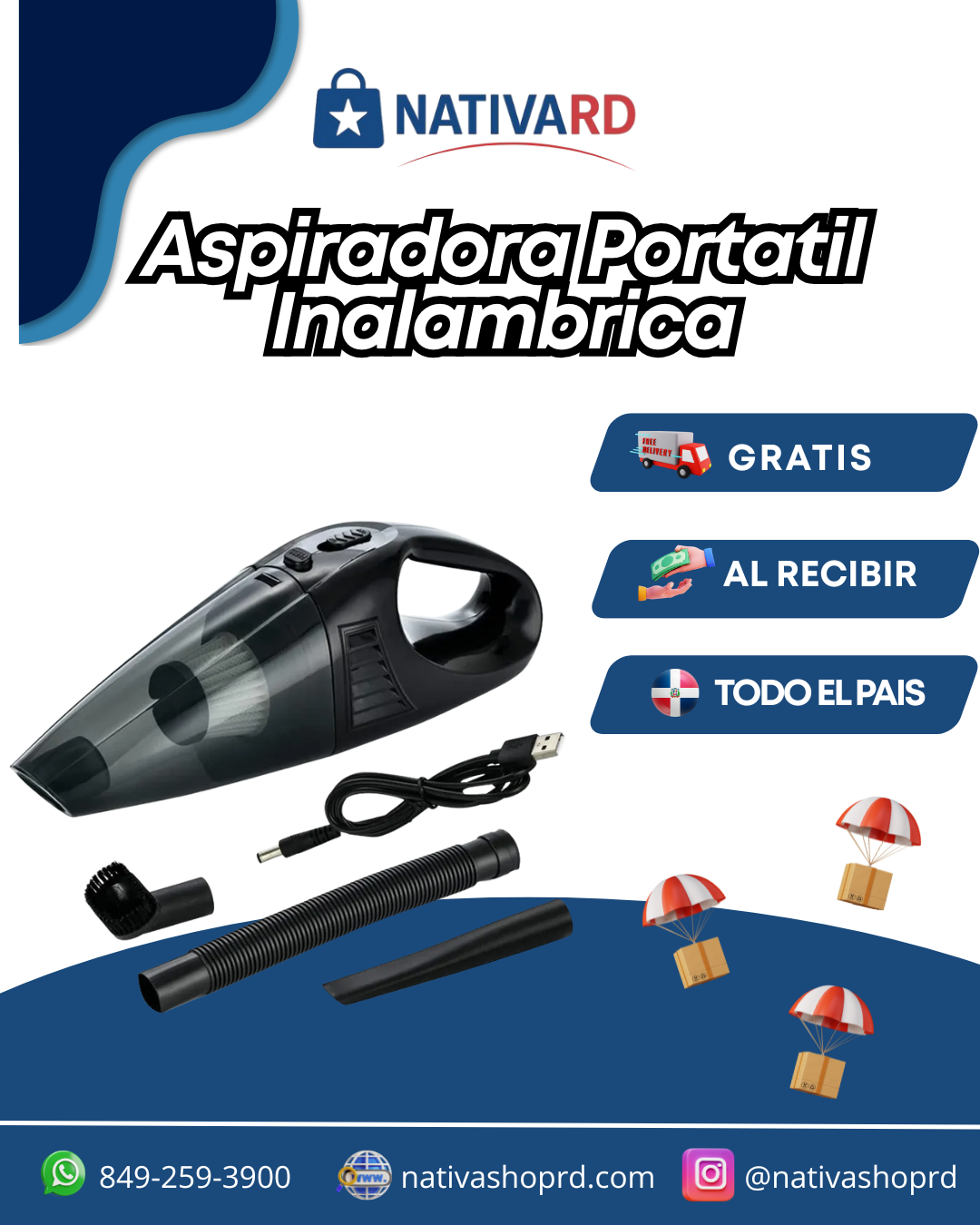 🌀✨ ¡Aspira en cualquier lugar sin esfuerzo! Limpieza rápida y poderosa en casa o en tu vehículo 🚗🏠Aspiradora Portatil™