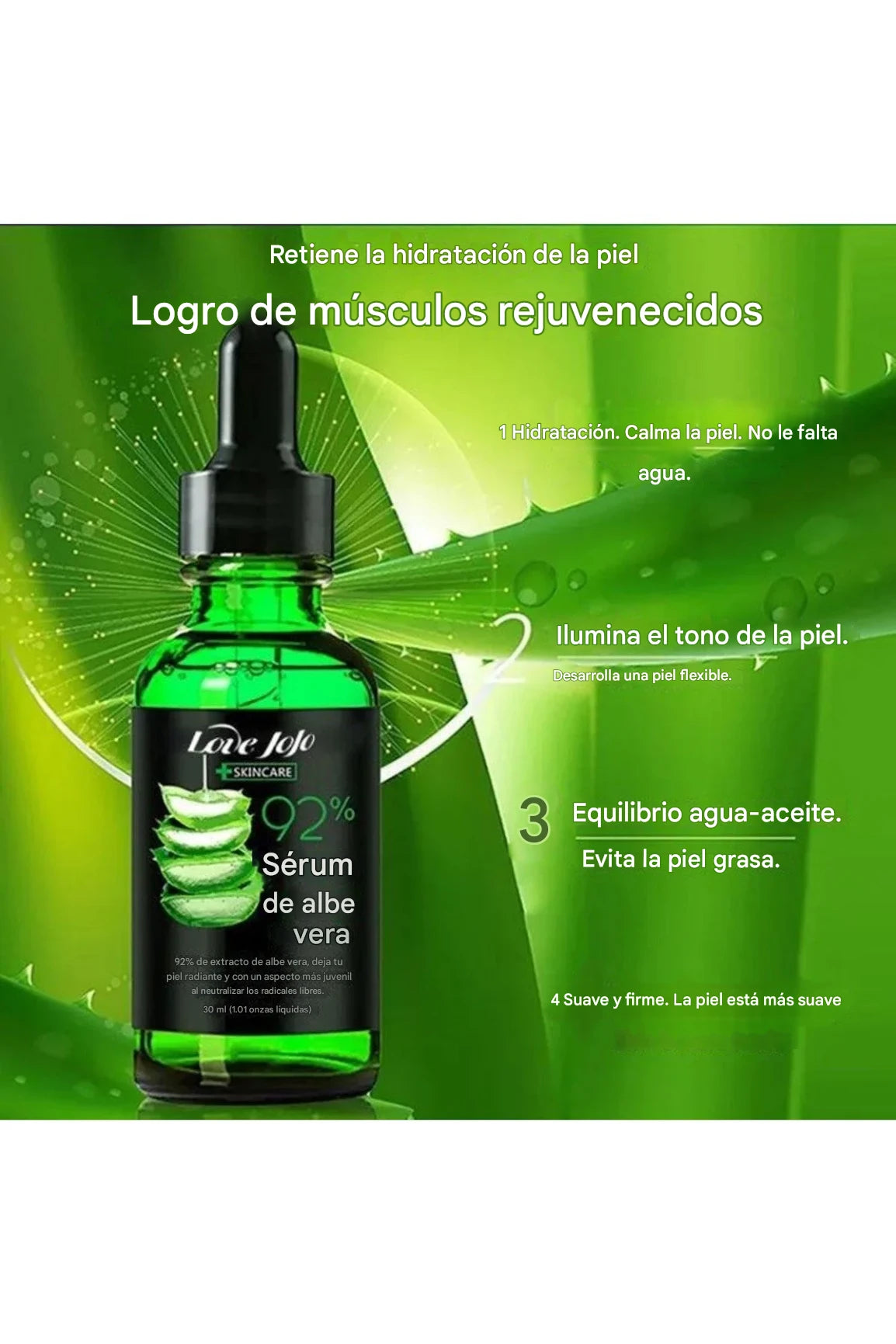 🌿✨ Sérum de Aloe Vera LOVE JOJO™ 92% – Hidratación, Luminosidad y Piel Impecable ✨🌿