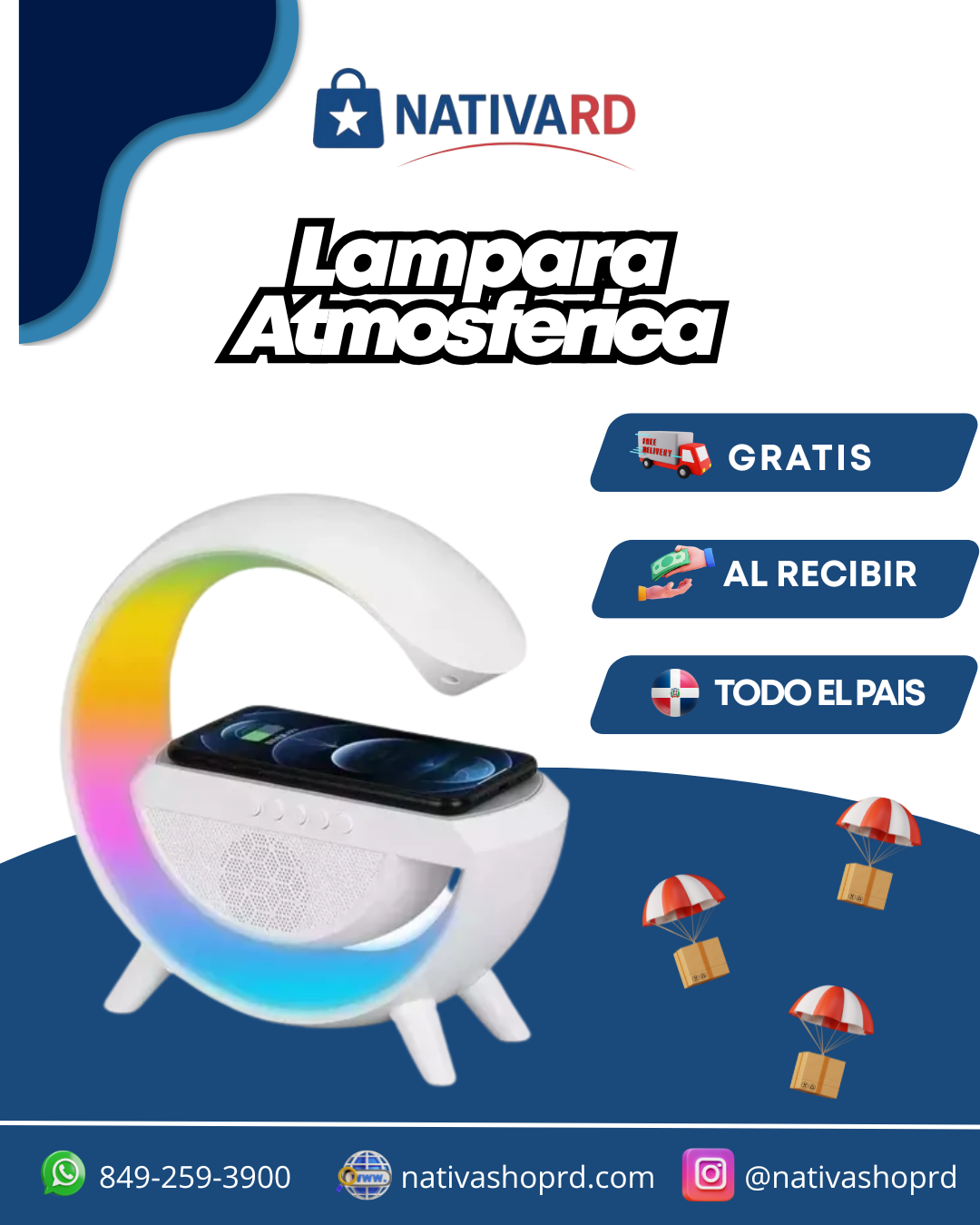 🌈Lámpara G Multifuncional con Altavoz Bluetooth y Cargador Inalámbrico GlowSound™🎶📱💡