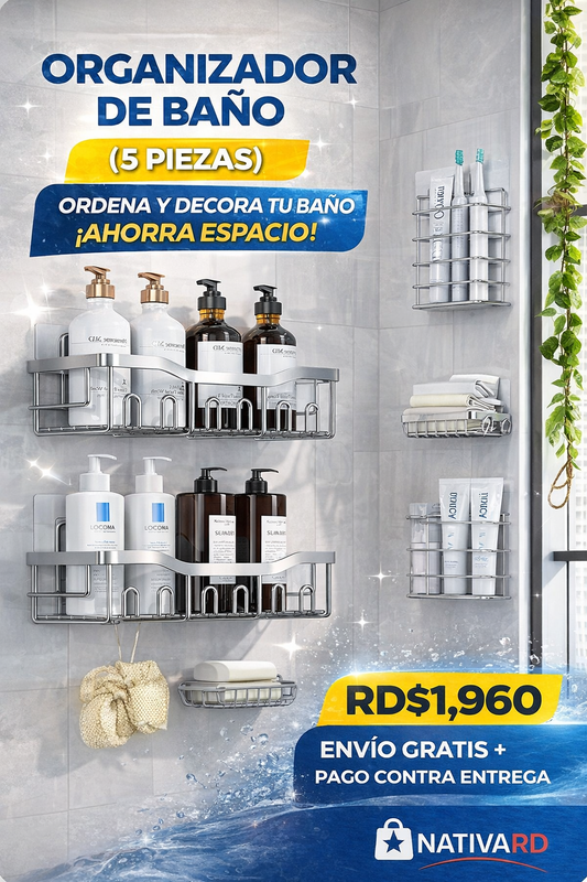 🛁✨ ORGANIZADOR DE BAÑO (5 PIEZAS) – Orden Premium Sin Taladro