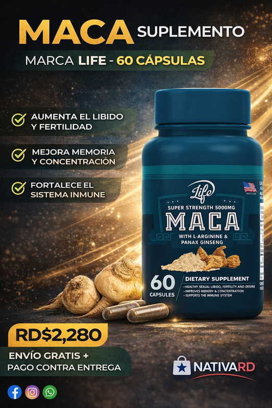 🌿 MACA LIFE SUPPLEMENTS™ – 60 Cápsulas Energía • Libido • Vitalidad • Rendimiento Masculino 💪🔥