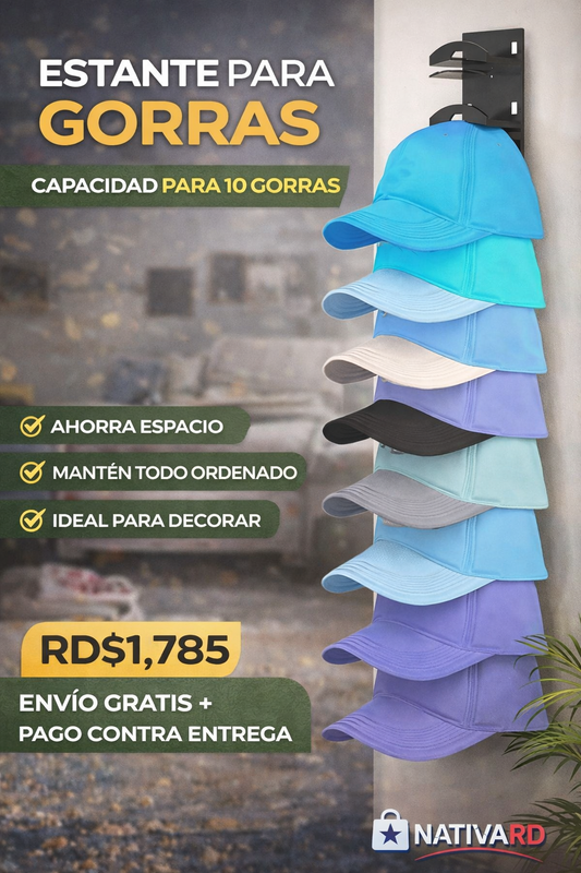 🧢 Organizador de Sombreros para Gorras – Soporte de Pared Premium (Hasta 10 Gorras)