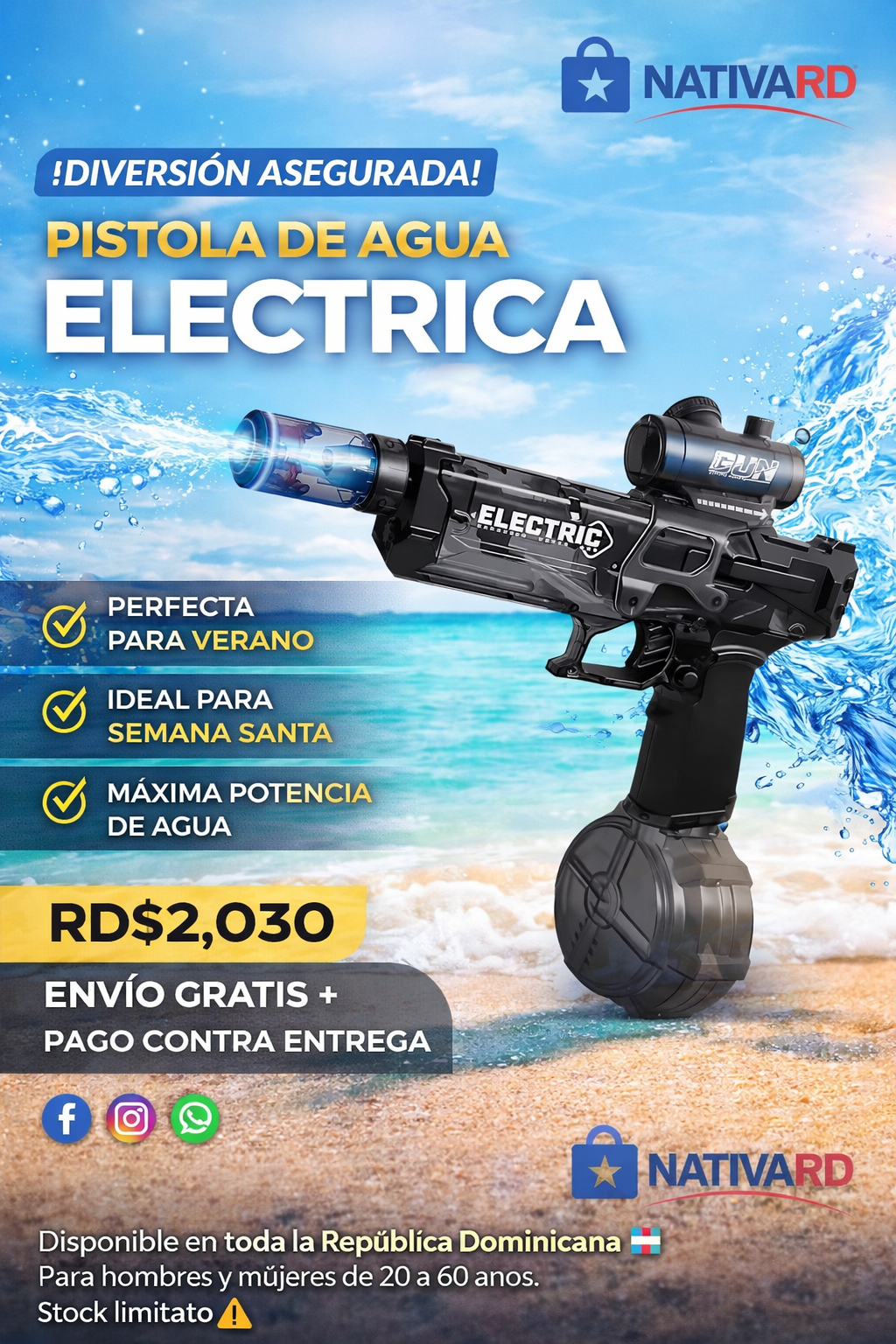 💦🔫 PISTOLA DE AGUA ELÉCTRICA 818-8 – CON LUZ LED Y DISPARO AUTOMÁTICO™