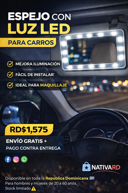🚗💄 Espejo de Maquillaje con Luz LED para Visera Solar – Glam en el Carro™