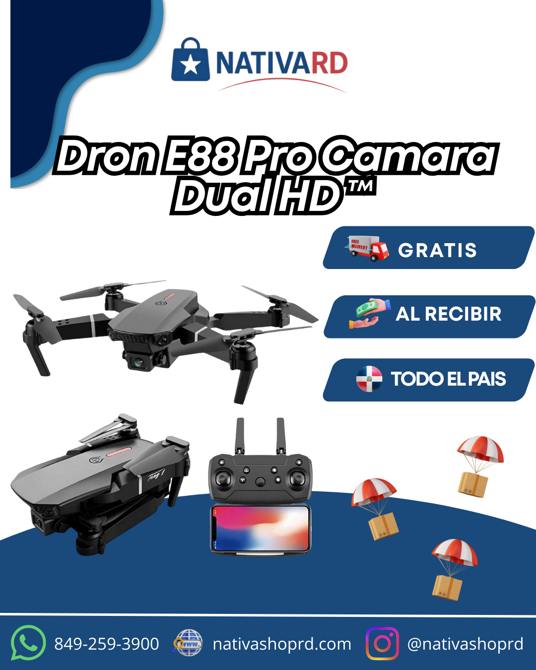 🚁✨ Descubre nuevas alturas con el Drone E88 Pro™ – Cámara Dual HD 4K y vuelo espectacular 📸🌍