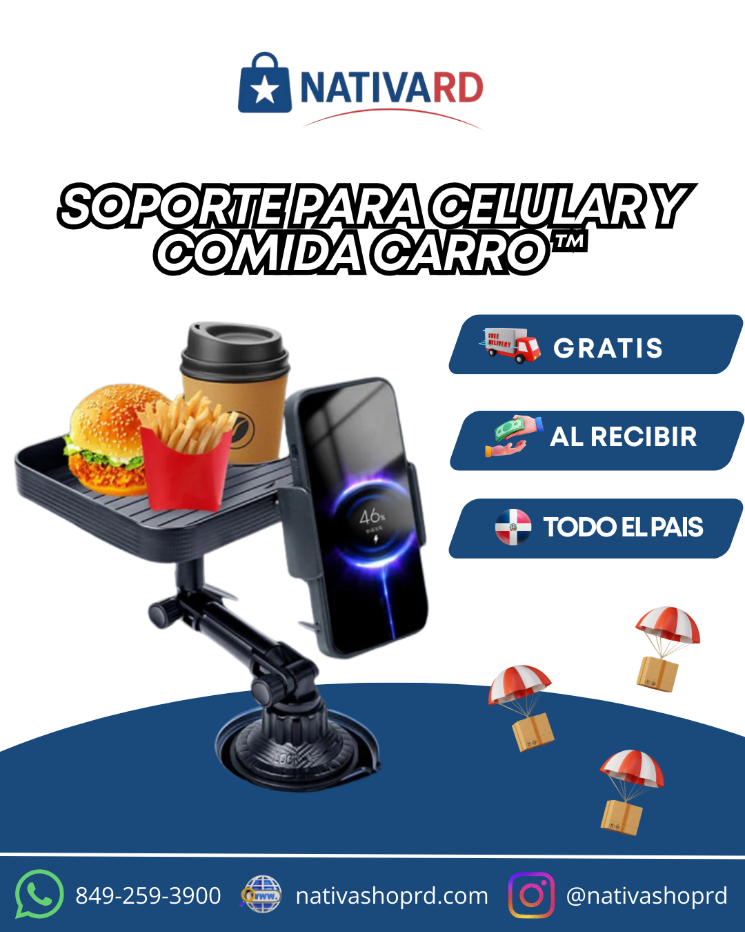 🍟 Soporte para Celular y Comida en el Carro – Tu viaje más cómodo y organizado 📱☕
