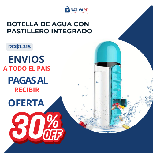 💧💊 PASTILLERO PORTÁTIL 2 EN 1 Botella de Agua + Organizador de Pastillas de 7 Días (20 oz)